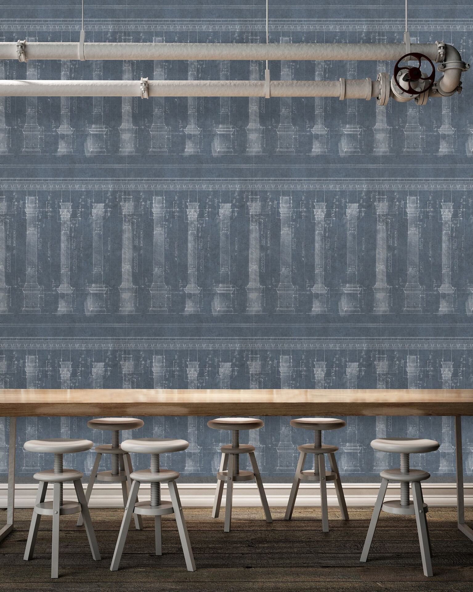 Colonnade Blue Wallpaper-Mind The Gap-Contract Furniture Store