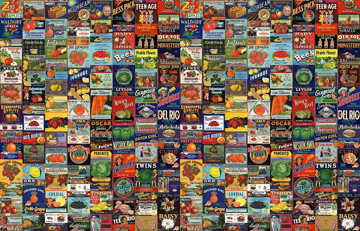 Crate Labels Fruit & Vegetables Wallpaper