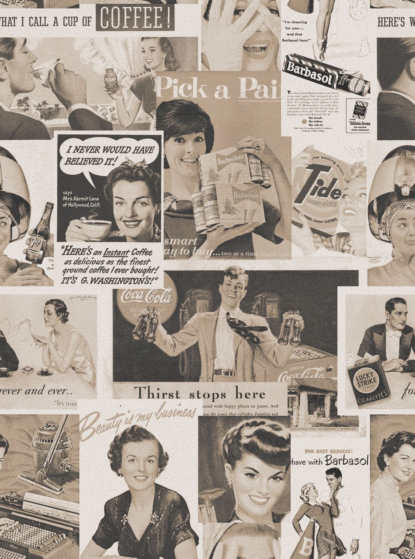 Retro Ads Sepia Wallpaper-Contract Furniture Store for hospitality, leisure & commercial projects