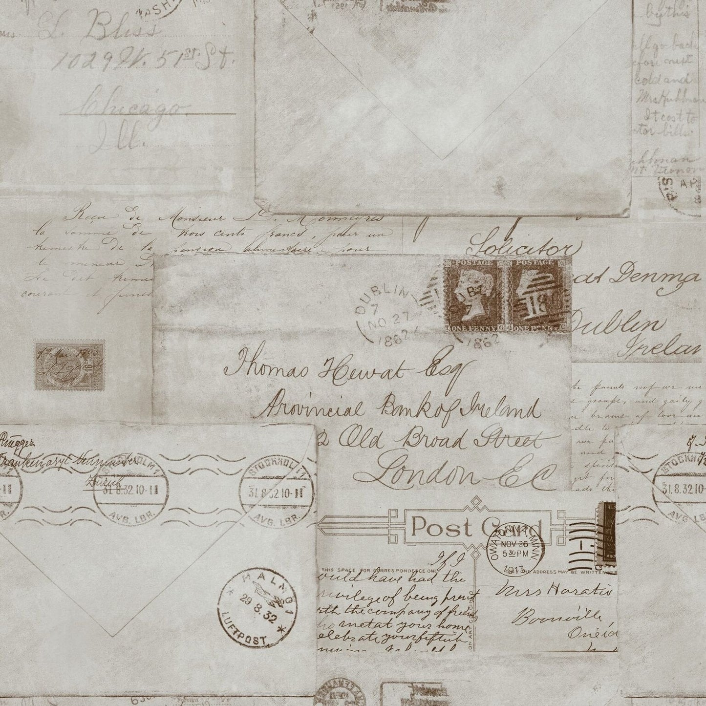 Vintage Letters Neutral Wallpaper