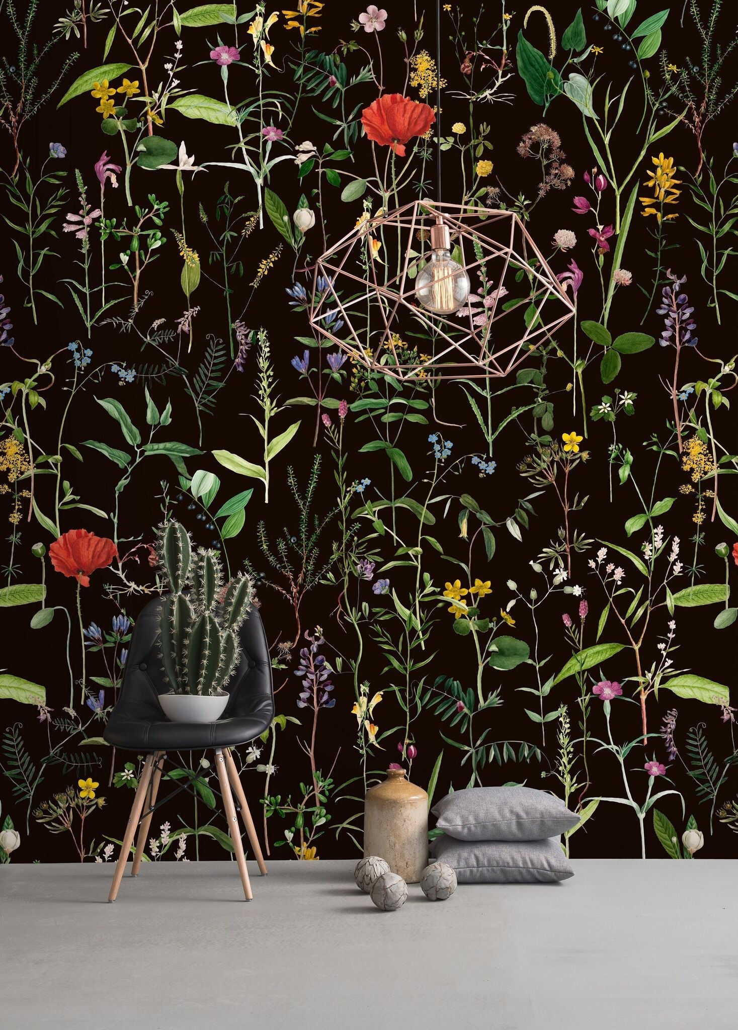 Aquafleur Anthracite Wallpaper