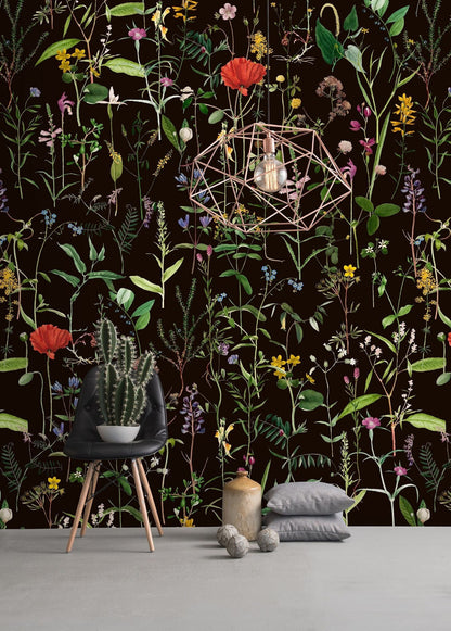 Aquafleur Anthracite Wallpaper