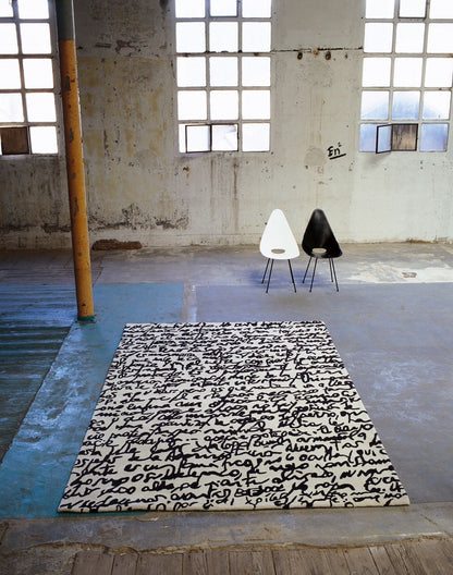 Black On White Manuscrit Rug-Contract Furniture Store for hospitality, leisure & commercial projects