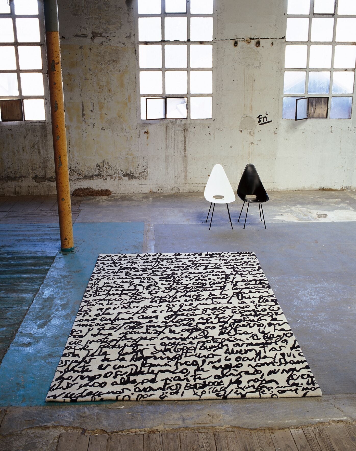 Black On White Manuscrit Rug