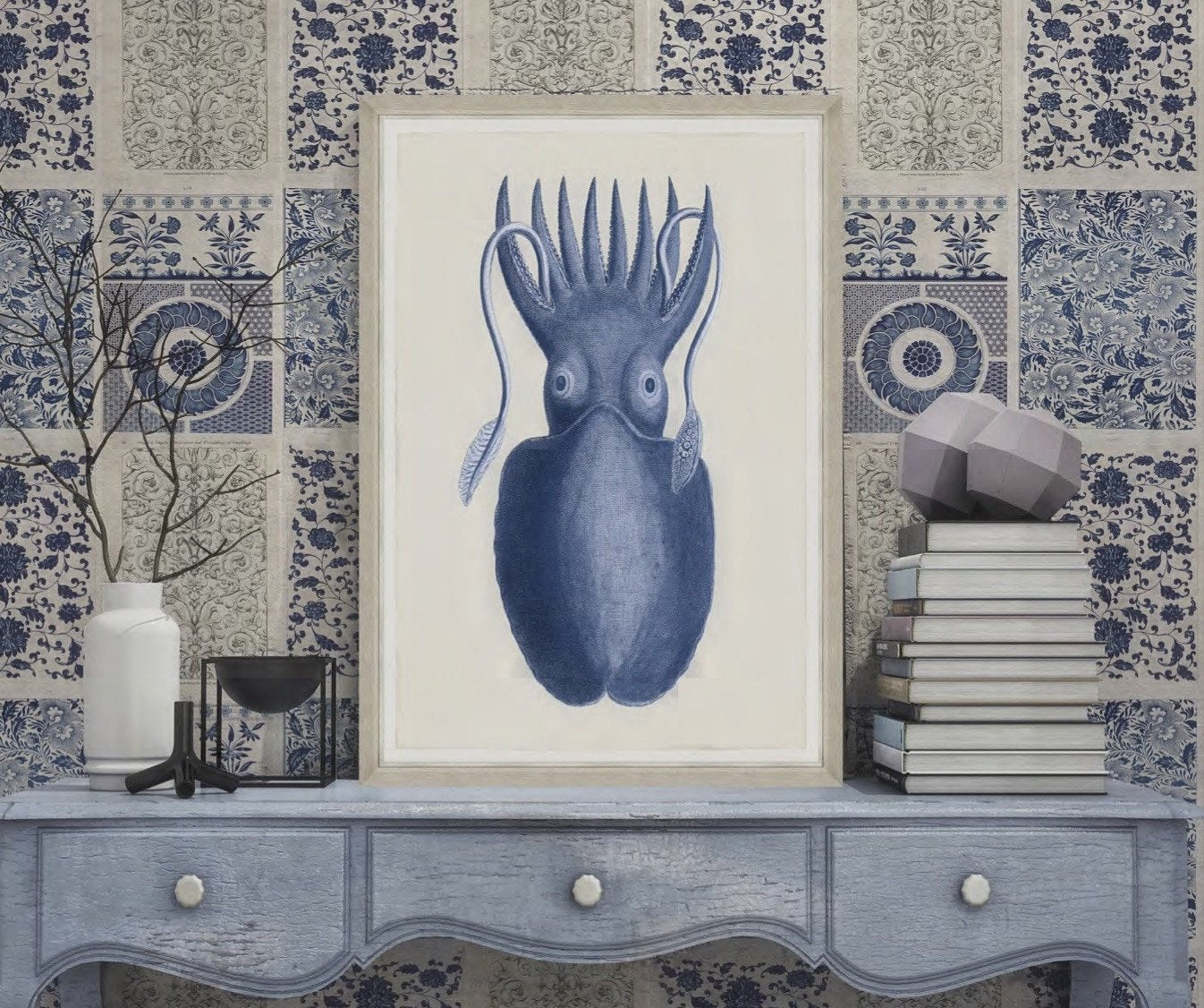 Chinese Pattern Blue Wallpaper