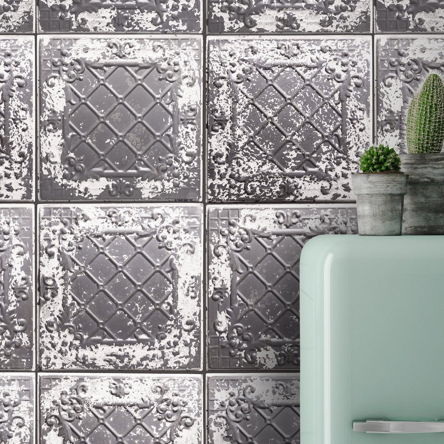Grey Tin Tiles Wallpaper