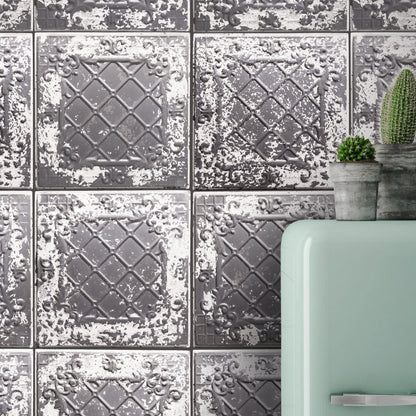 Grey Tin Tiles Wallpaper