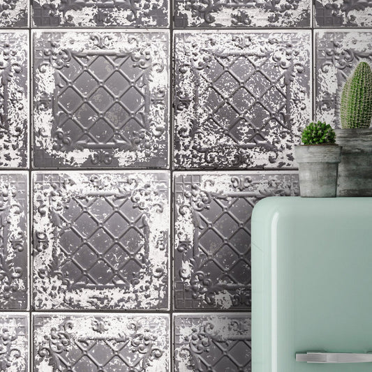 Grey Tin Tiles Wallpaper