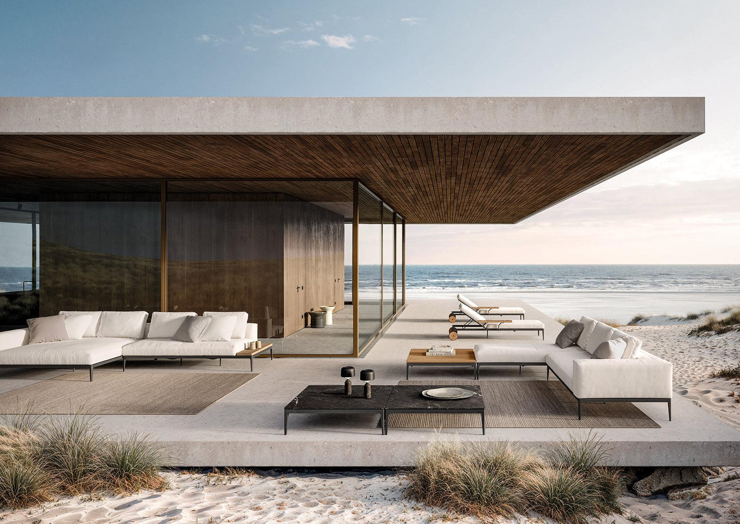 Grid Chill Chaise Unit Teak-Contract Furniture Store for hospitality, leisure & commercial projects