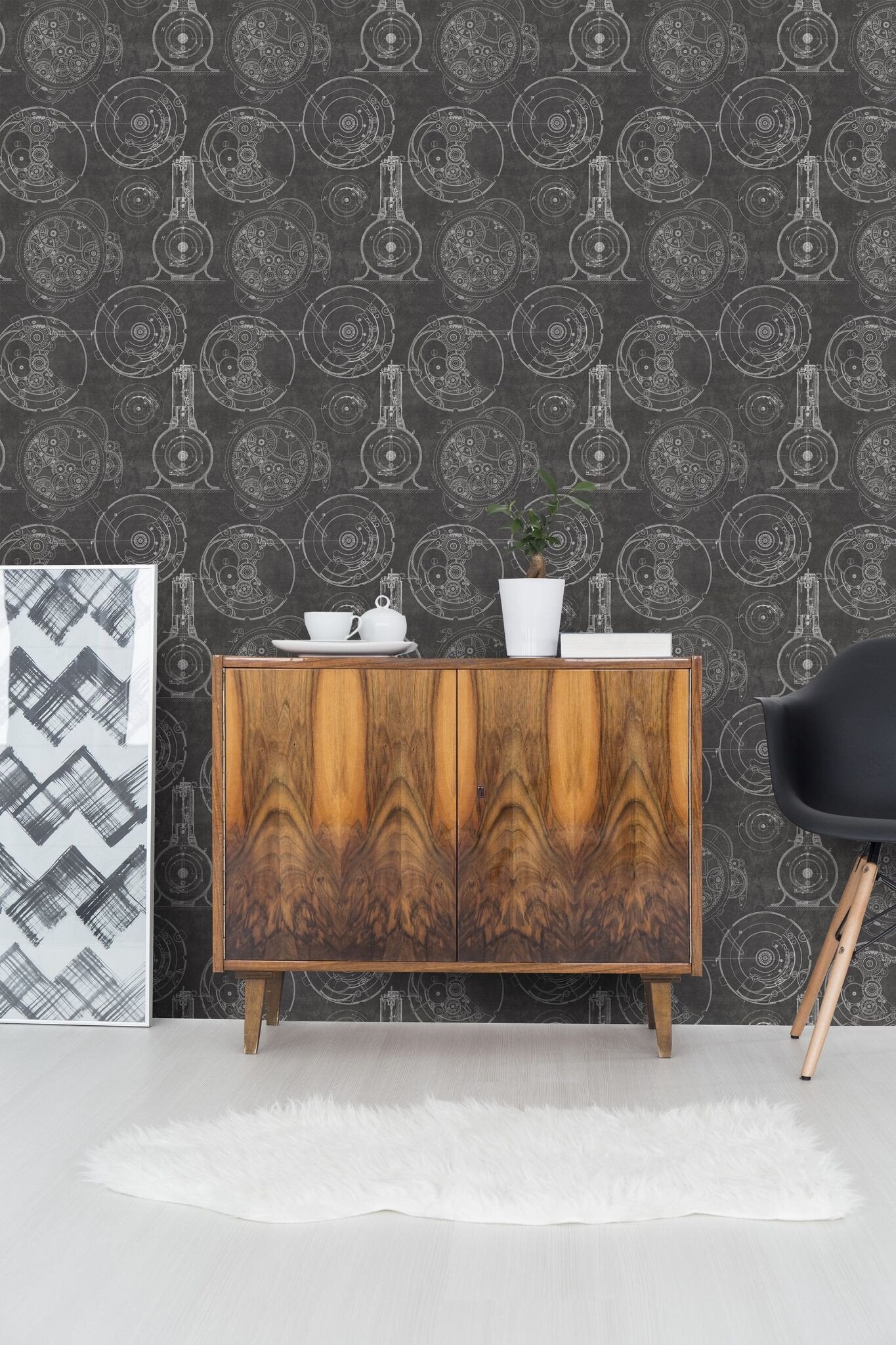 Horlogerie Anthracite Wallpaper