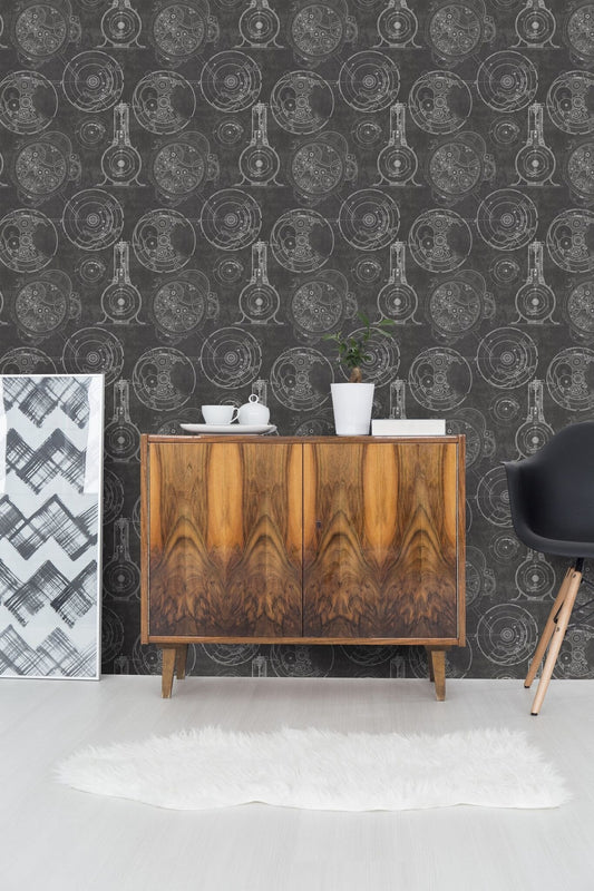 Horlogerie Anthracite Wallpaper