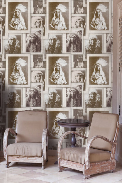 Indian Chiefs Sepia Wallpaper-Contract Furniture Store for hospitality, leisure & commercial projects