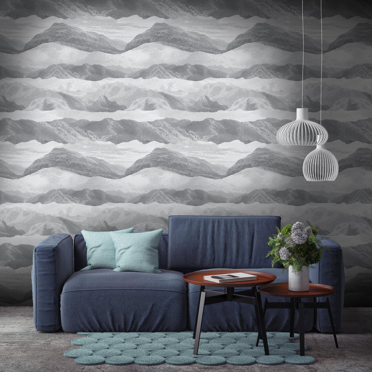 Mountain &amp; Clouds Landscape Feature Wallpaper-Woodchip &amp; Magnolia-Contract Furniture Store