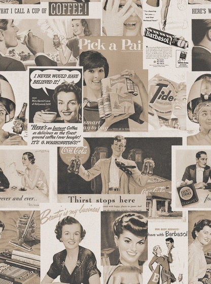 Retro Ads Sepia Wallpaper