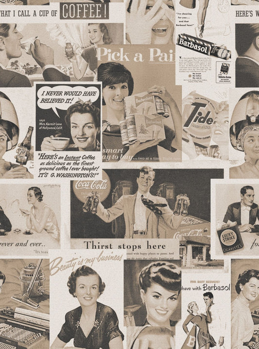 Retro Ads Sepia Wallpaper-Contract Furniture Store for hospitality, leisure & commercial projects