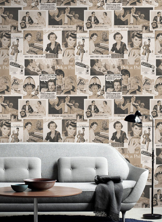 Retro Ads Sepia Wallpaper-Contract Furniture Store for hospitality, leisure & commercial projects