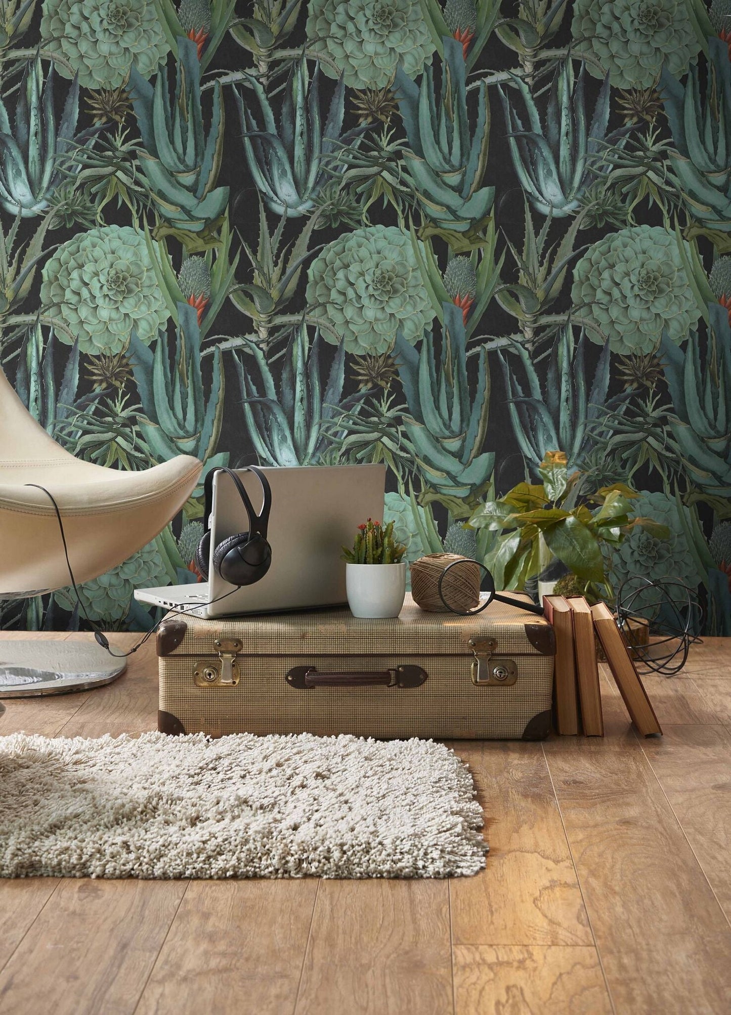 Succulentus Anthracite Wallpaper