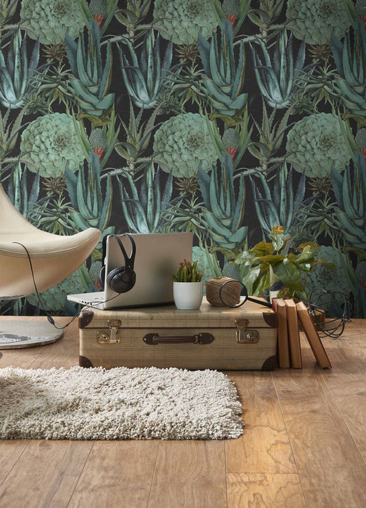 Succulentus Anthracite Wallpaper