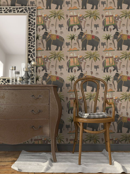 The Procession Taupe Wallpaper