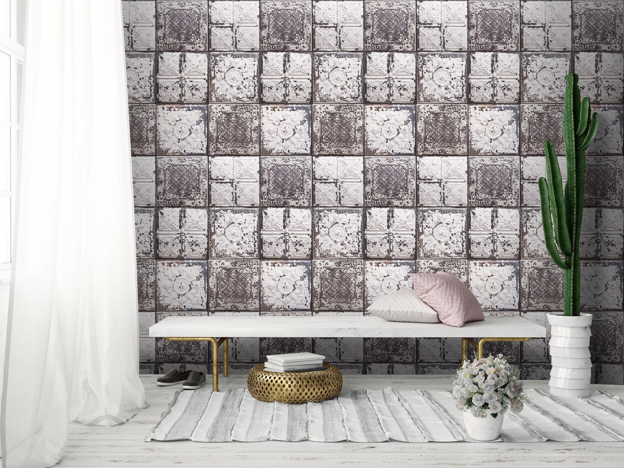 Tin Tiles Wallpaper Feature Wall-Woodchip & Magnolia-Contract Furniture Store