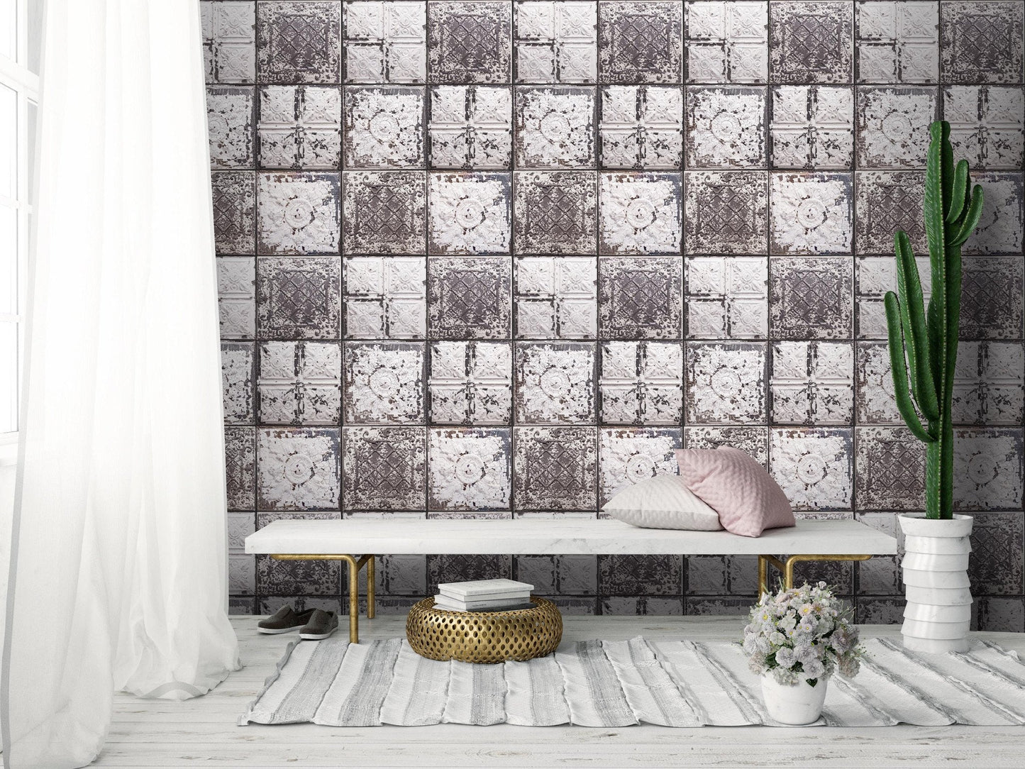 Tin Tiles Wallpaper Feature Wall