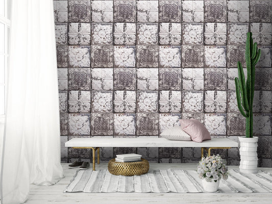 Tin Tiles Wallpaper Feature Wall