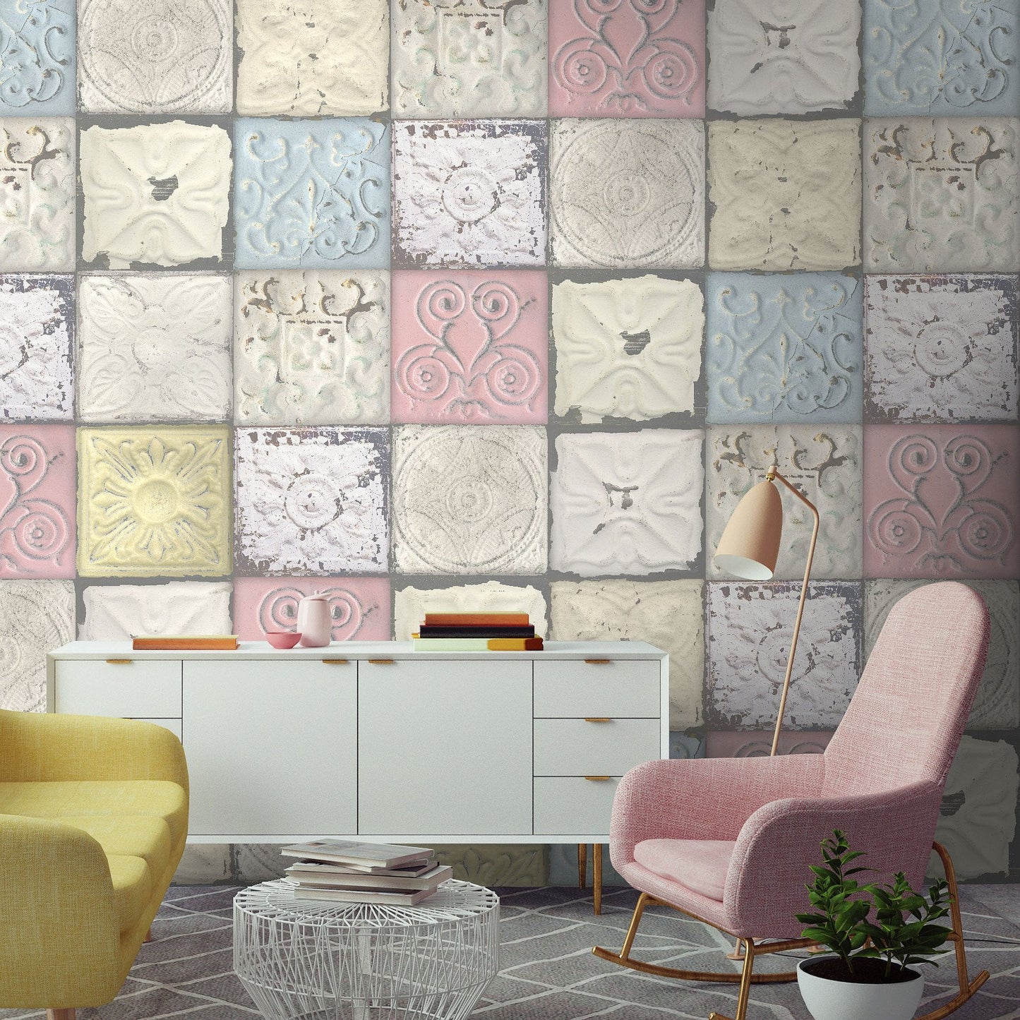 Tin Tiles Wallpaper Pastel Feature