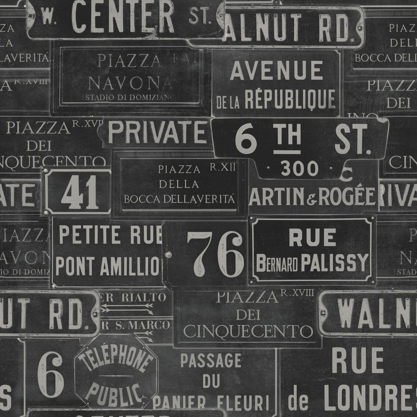 Vintage Signs Anthracite Wallpaper