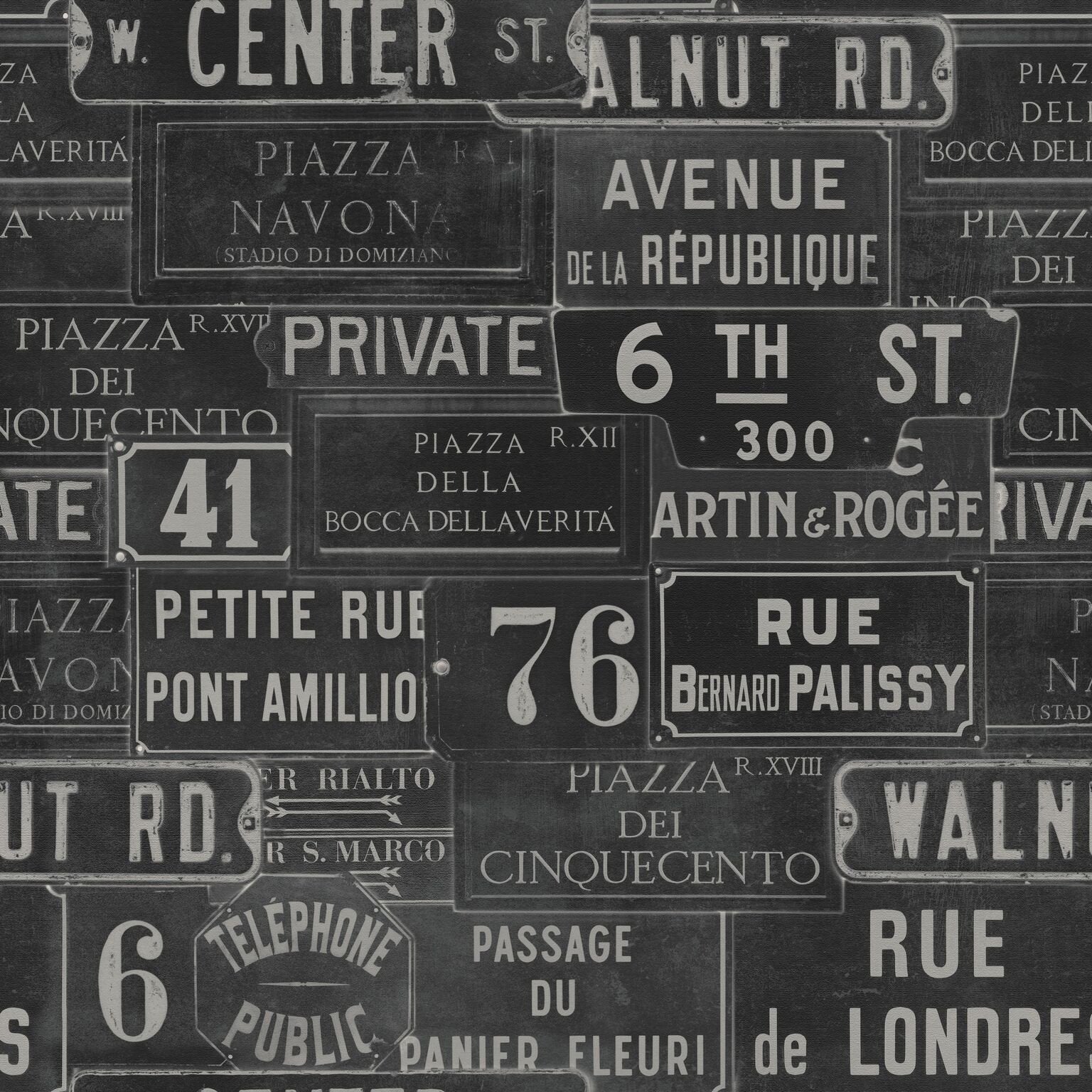 Vintage Signs Anthracite Wallpaper