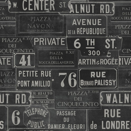 Vintage Signs Anthracite Wallpaper