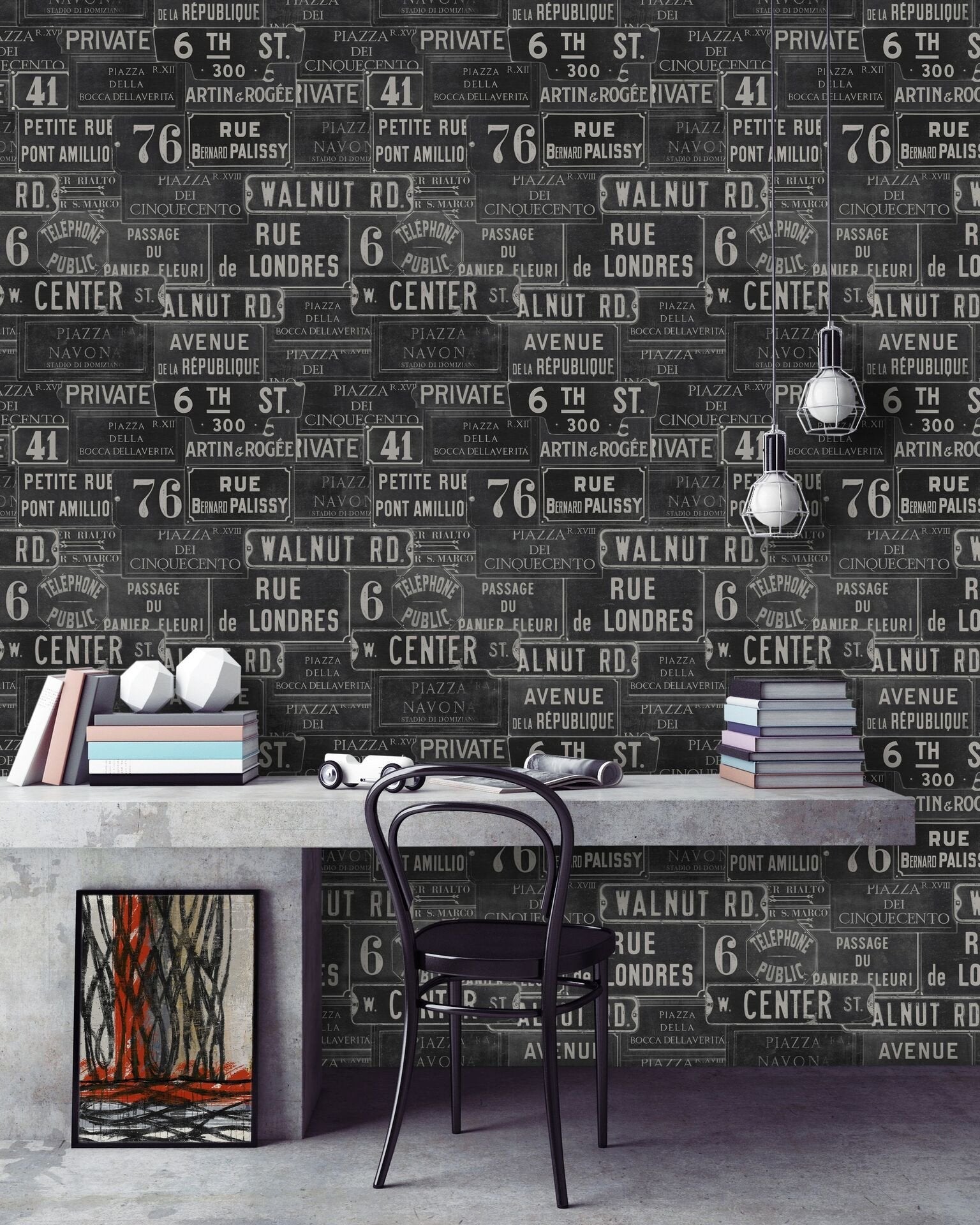 Vintage Signs Anthracite Wallpaper-Mind The Gap-Contract Furniture Store