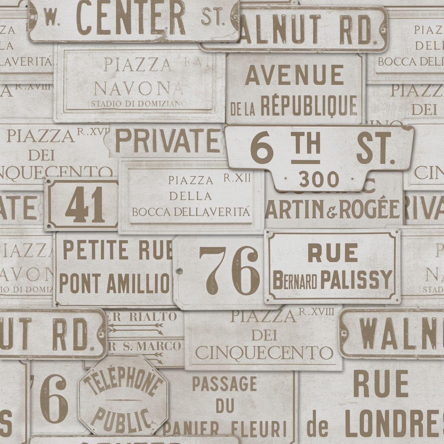Vintage Signs Taupe Wallpaper