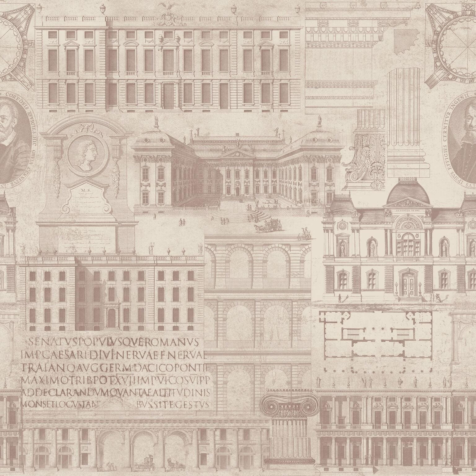 Vitruvius Taupe Wallpaper