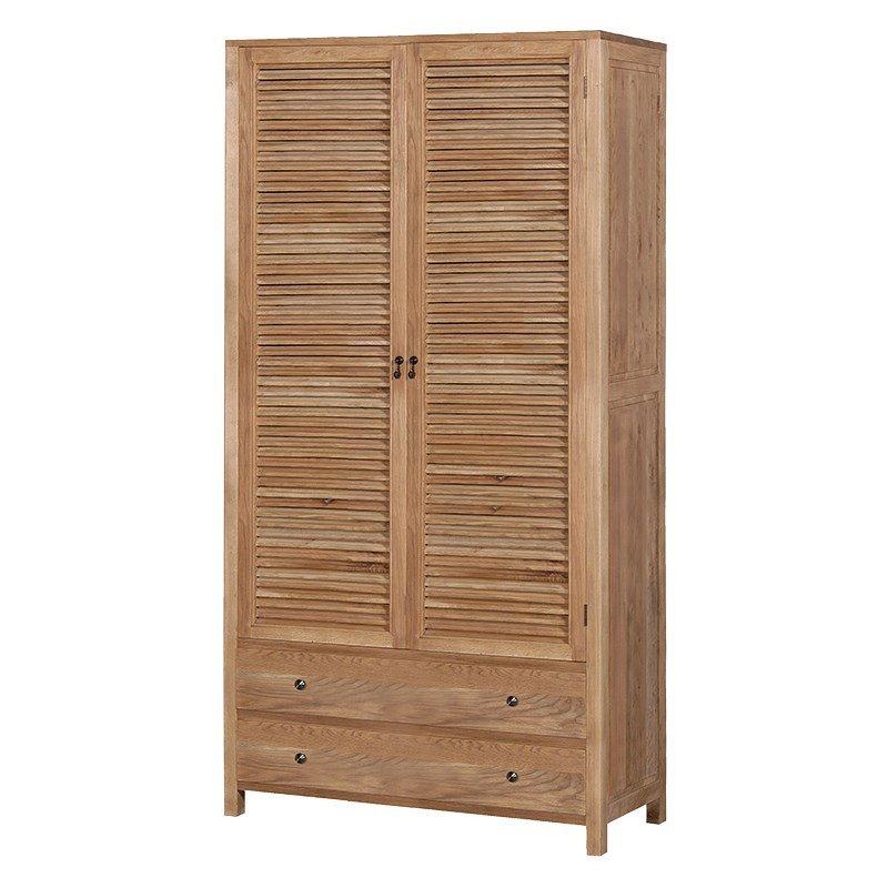Weathered Louvred Double Wardrobe-Coach House-Contract Furniture Store